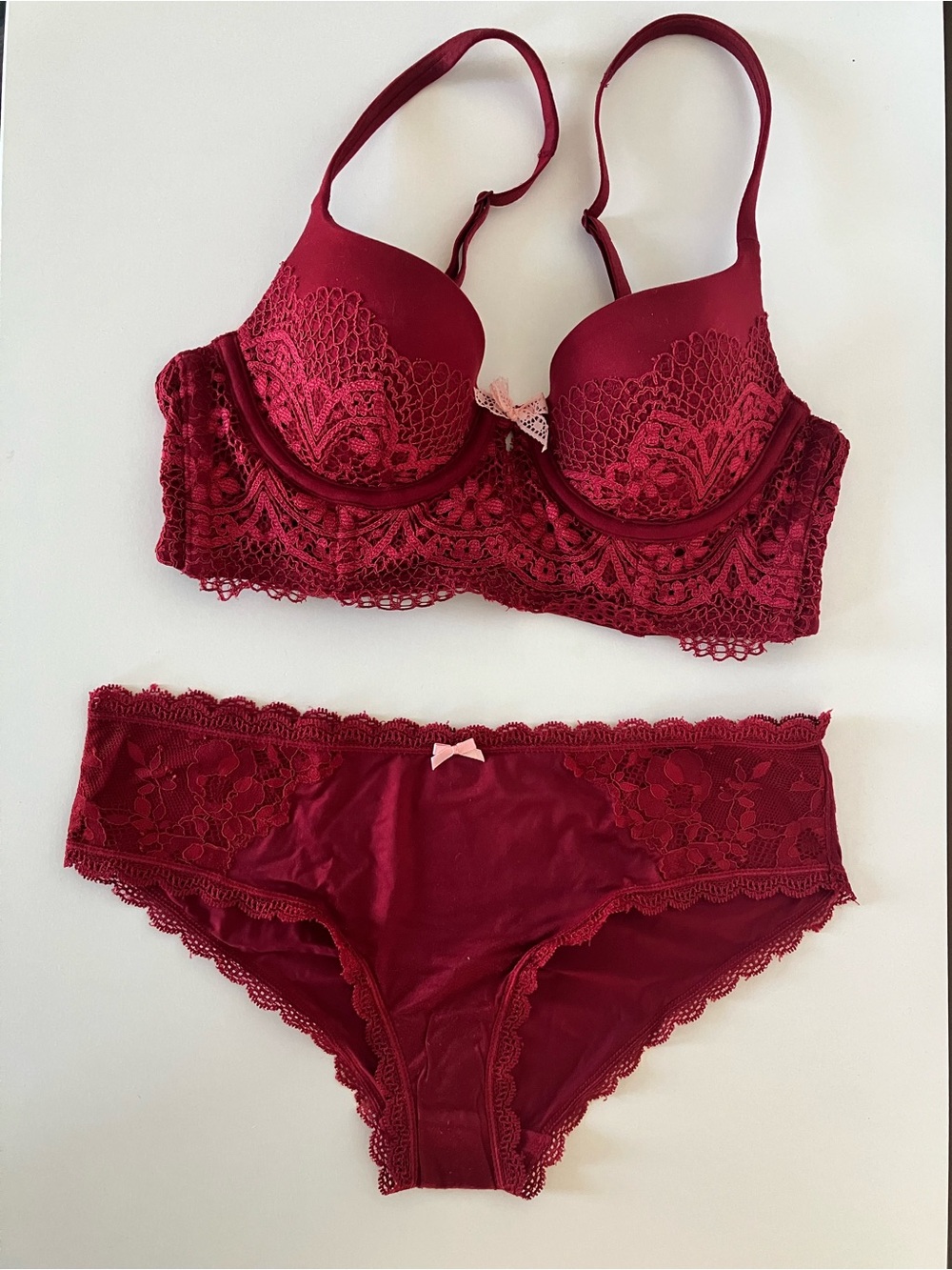 Victoria's Secret Burgundy Lace Bra & Panty Set